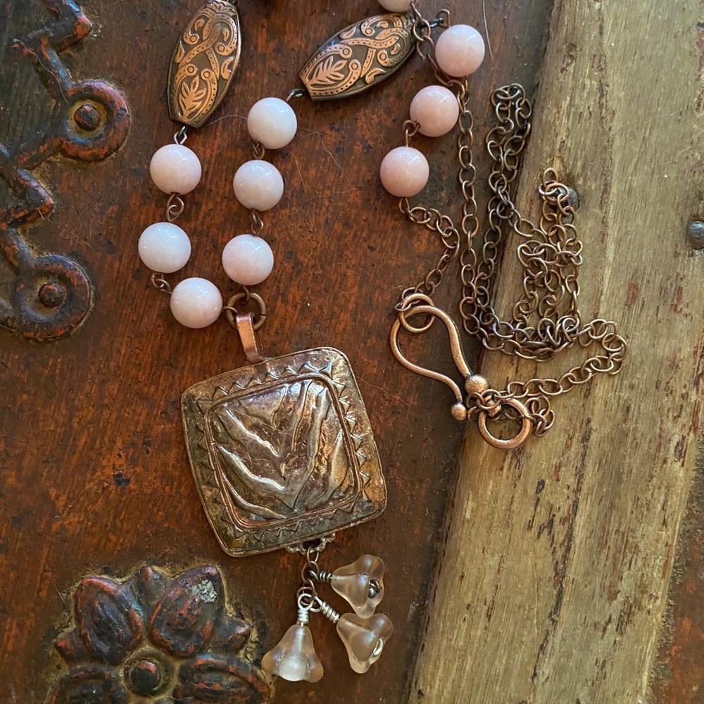 42” Rose Colored Necklace with Vintage accents.